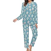Deiubuc Women's Cute Yellow Rubber Ducks Pajama Sets Long Sleeve Sleepwear Loungewear Soft Pajamas for Women Set S