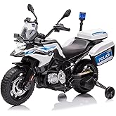 12V 7AH Kids Motorcycle, Licensed BMW Ride On Police Motorcycle for Kids with High/Low Speed, 2 Storage Boxes, Warning Lights and LED Headlights,Spring Suspension, Motorbike for Boys Girls