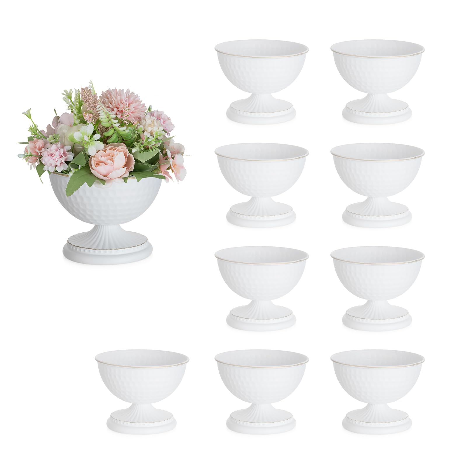 Photo 1 of Sziqiqi White Urn Vase for Flowers - Wedding Table Decoration Centrepieces Set of 10 Vintage Metal Vases for Artificial Flowers Small Hammered Vase for Birthday Party Christmas Anniversary