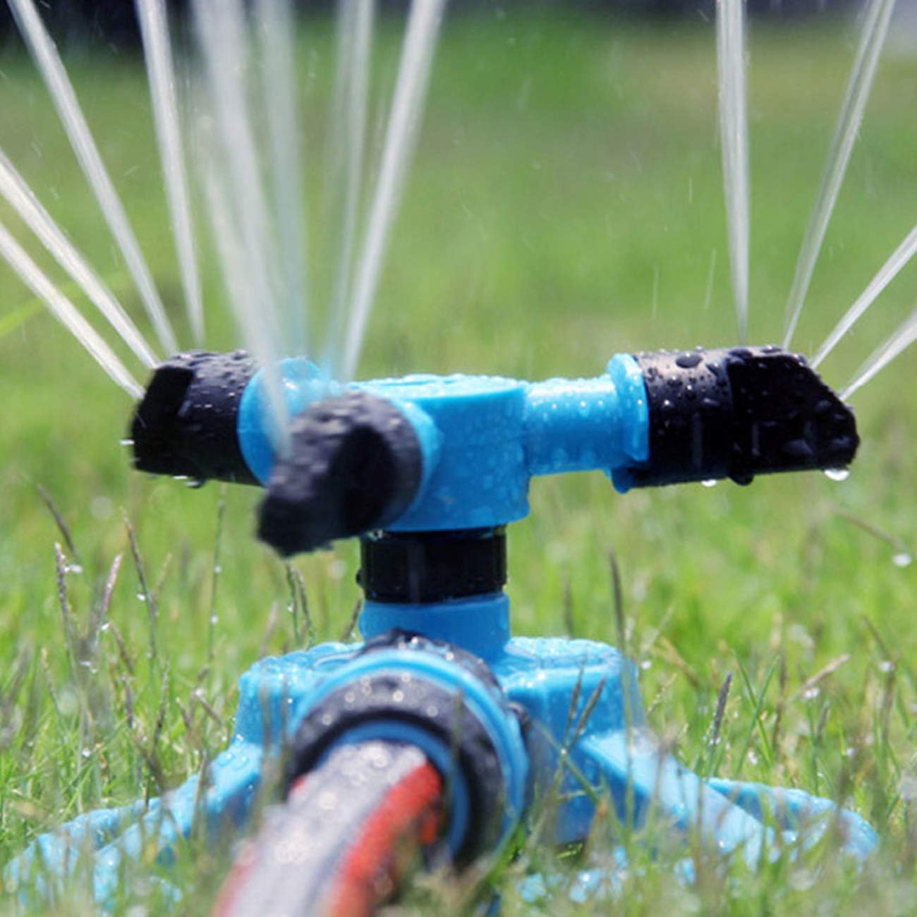 TIHOOD Garden Sprinkler, 360° Automatic Rotating Portable Lawn Sprinkler, Adjustable Gardening Supplies 3 Arm Nozzle Watering System- Water Up to 3, 600 Sq. Ft. Coverage (Blue) : Garden & Outdoor