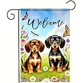 BlissYard Welcome Garden Flag Double Sided 12x18 Inch Dachshund Butterfly Seasonal Spring Small Flags For Outside Outdoor Decor Yard Farmhouse Holiday Spring Summer Decorations Yard Flags