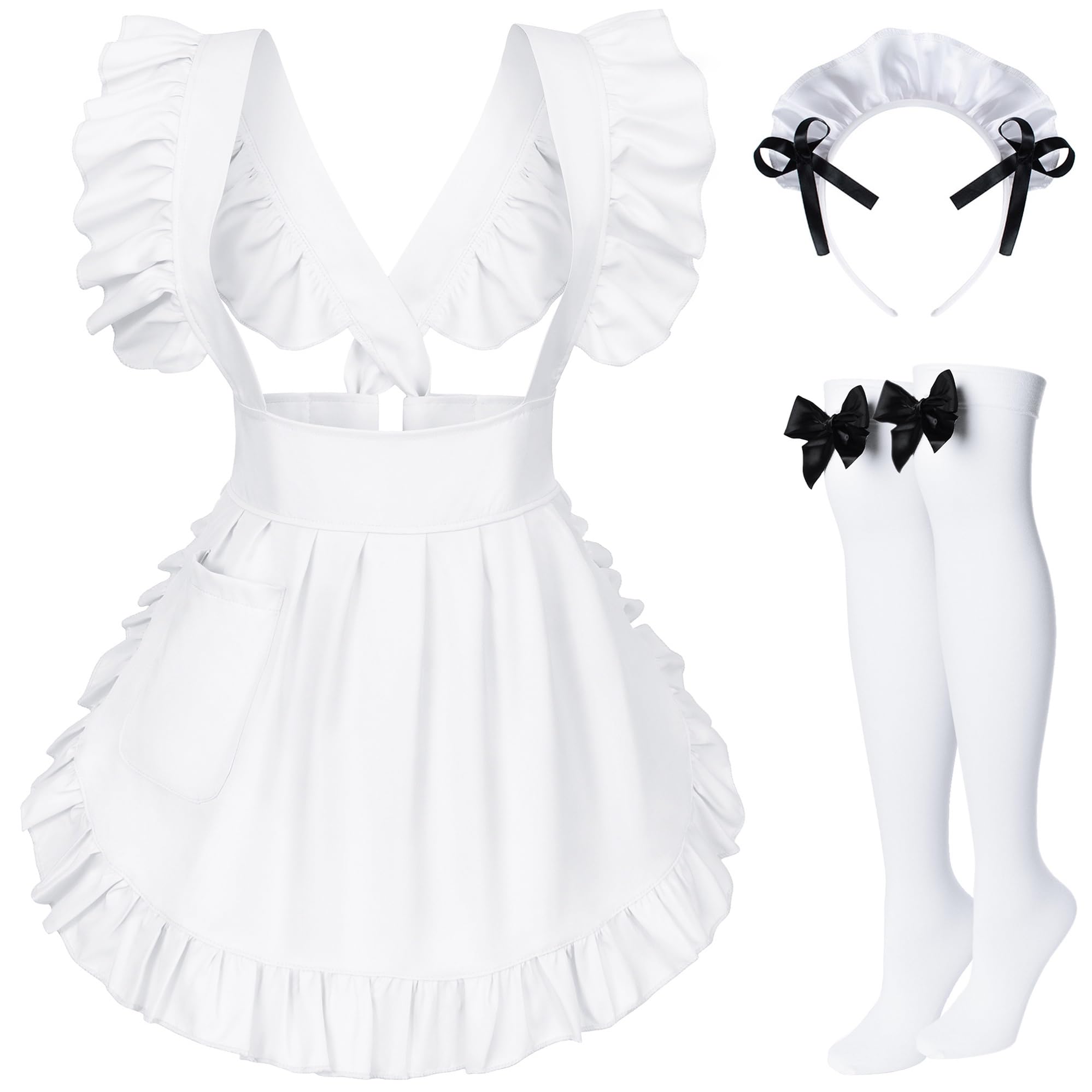 Photo 1 of *** ONLY APRON *** TOKYO REVENGERS Adjustable Retro Ruffle Maid Costume Apron Pockets With French headdress Socks set(Style1 White)