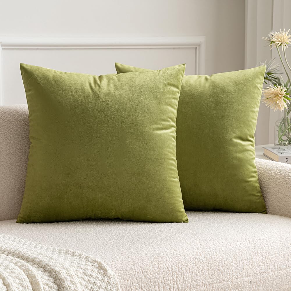 MIULEE Velvet Cushion Covers Soft Decorative Square Throw Pillow Case Pillowcases for Livingroom Sofa Bedroom with Invisible Zipper 18"x18" 45cm x 45cm 2 Pieces Green