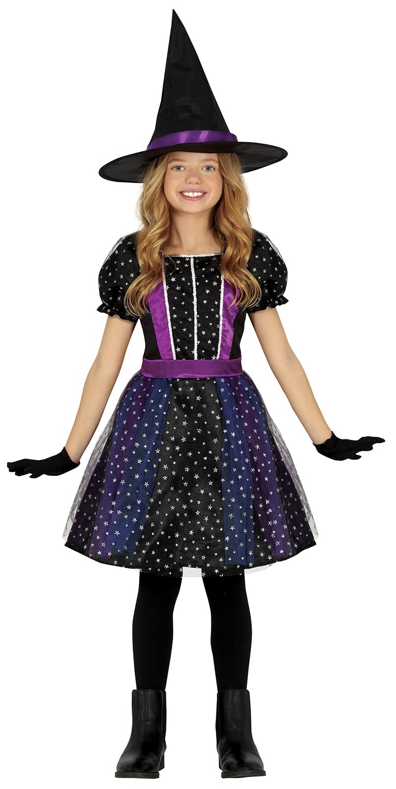 FIESTAS GUIRCA Star Glitter Witch Fancy Dress for Girls - Purple Kids Costume including Witch Hat - Halloween Girls Costumes 3-4 years