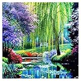 GLymg 5D DIY Diamond Embroidery Willow Landscape Natural Scenery Diamond Painting Full Square Drill Home Decor (11.81X11.81 inch)