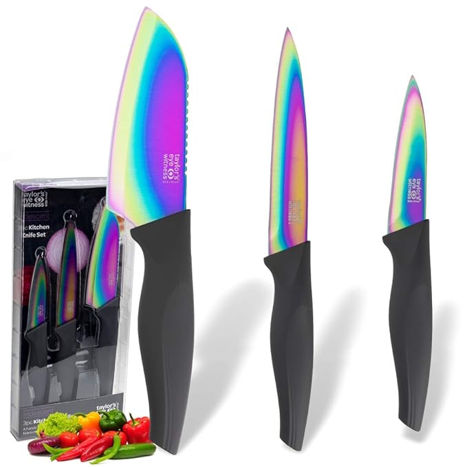 Iridescent Rainbow Coloured Knife Set 3 Piece Chefs/Cooks Knives