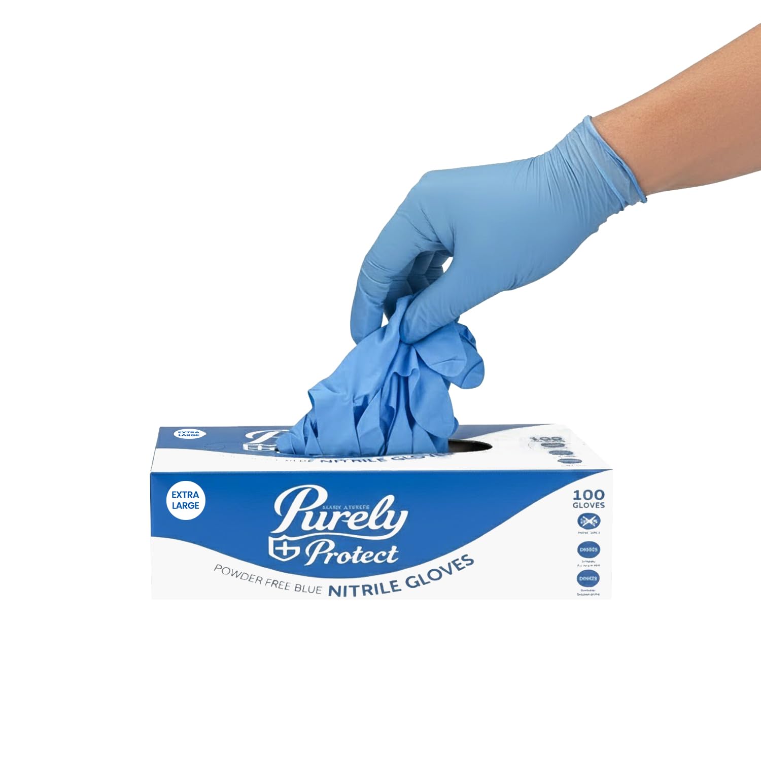 Blake & White Purely Protect XL Blue Nitrile Gloves - Powder & Latex Free Disposable Gloves for Medical & Industrial Use - Made from 100 Percent Hypoallergenic Rubber Material - Box of 100