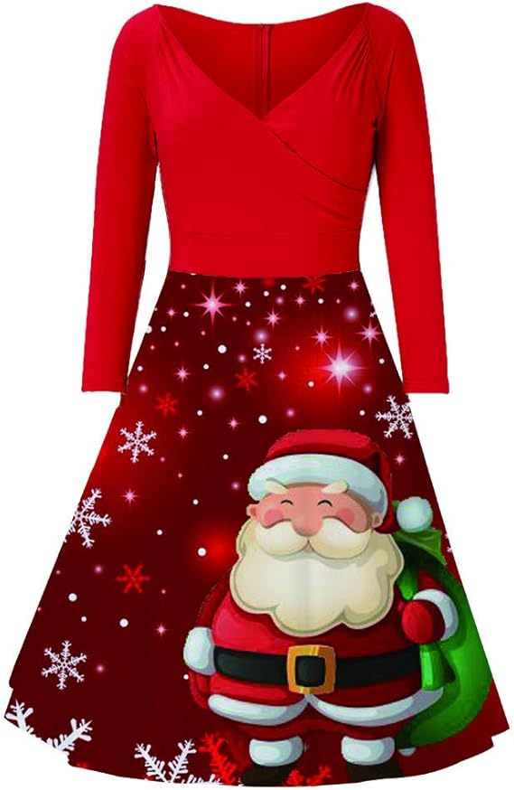 Amazon Co Jp クリスマスドレス レデイーズ ワンピース Hodarey ヴィンテージパーティードレス 女性 長袖 サンタクロースプリント Vネックドレスフォーマルワンピース お呼ばれ おしゃれ 可愛い パーティー 結婚式 二次会 謝恩会 披露宴 ステージ 衣装 腕時計
