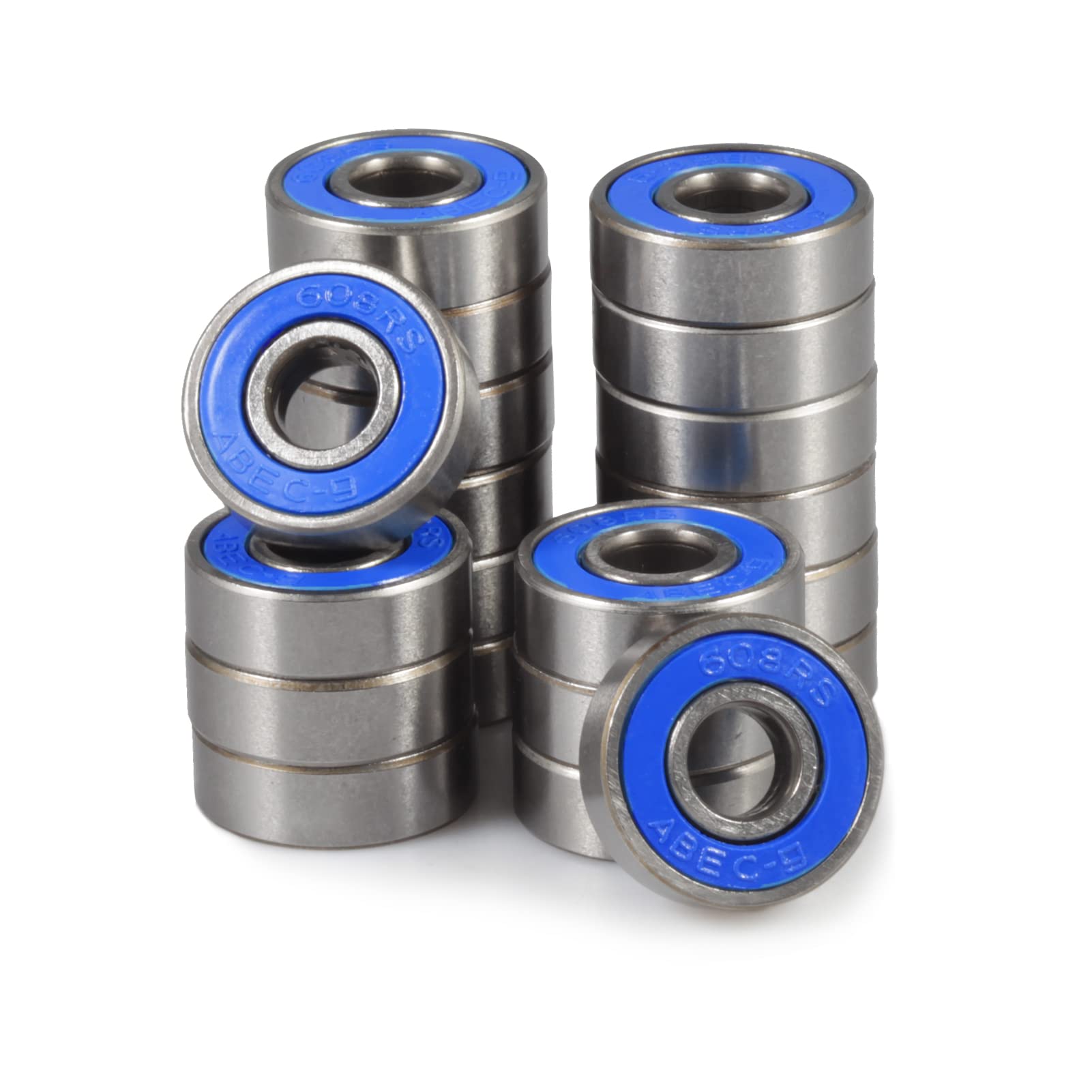 SPEEDWOX 20 Pcs Skateboard Ball Bearings 608 2RS Double Rubber Seal Miniature Bearings Carbon Steel Deep Groove Bearings for Skateboard Longboard Roller Skate Fidget Spinner, Blue 8x22x7mm