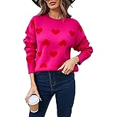 Women Cute Love Heart Sweater Y2K Long Sleeve Oversized Sweater Valentine's Day Pullover Knit Top