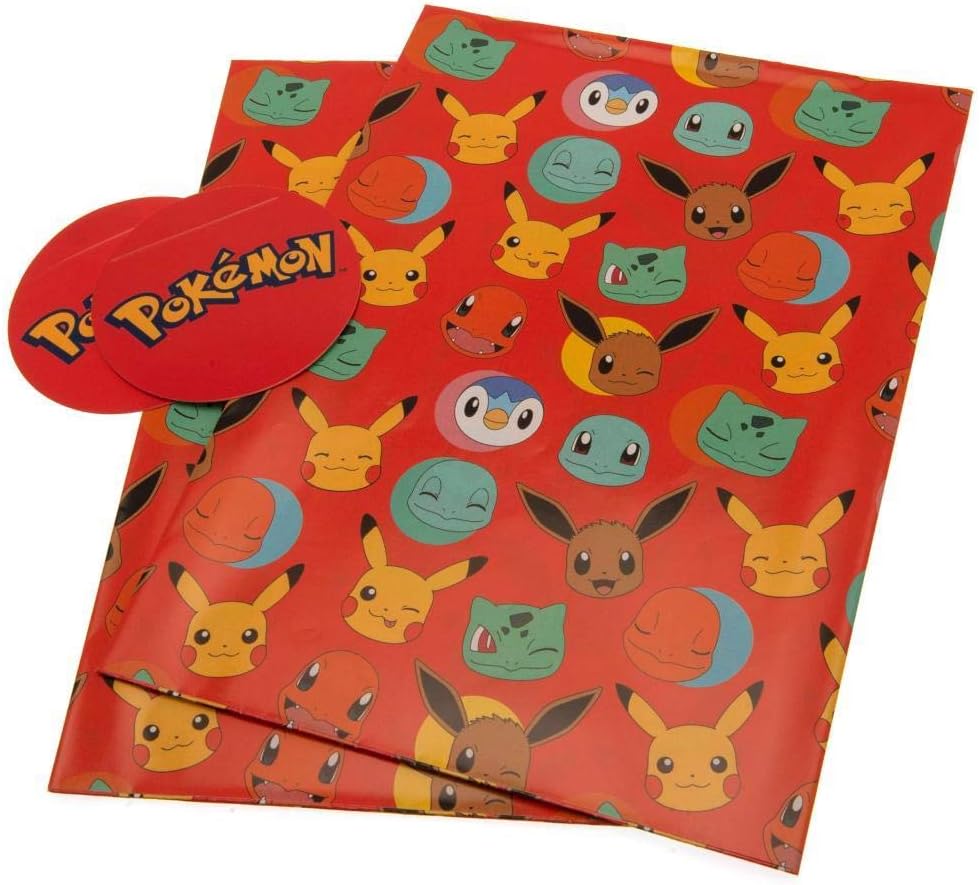 Pokemon Gift Wrap Official Merchandise, Multicolor, 1 sheet (Pack of 2)