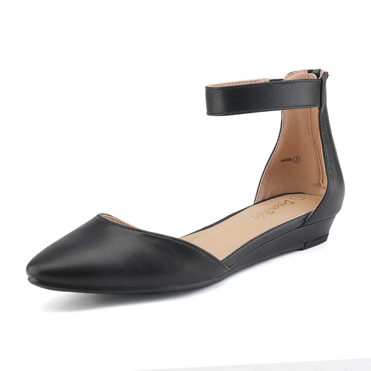 DREAM PAIRS Women's Low Wedge Ankle Strap Flats Shoes