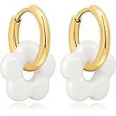 Flower Hoop Earrings for Women Mother of Pearl Flower Earring Stainless Steel Dainty Huggie Daisy Earrings Bridesmaid Gift