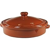 Terra Cotta Cazuela Dish, Round Casserole with Lid - 9 inch / 6 cups