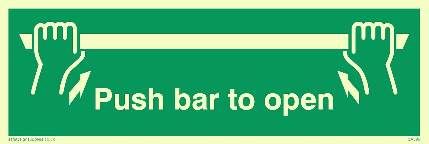 Viking Signs Schild 'Push Bar To Open' – Nachleuchtend, 50 X 150 Mm, Aufkleber