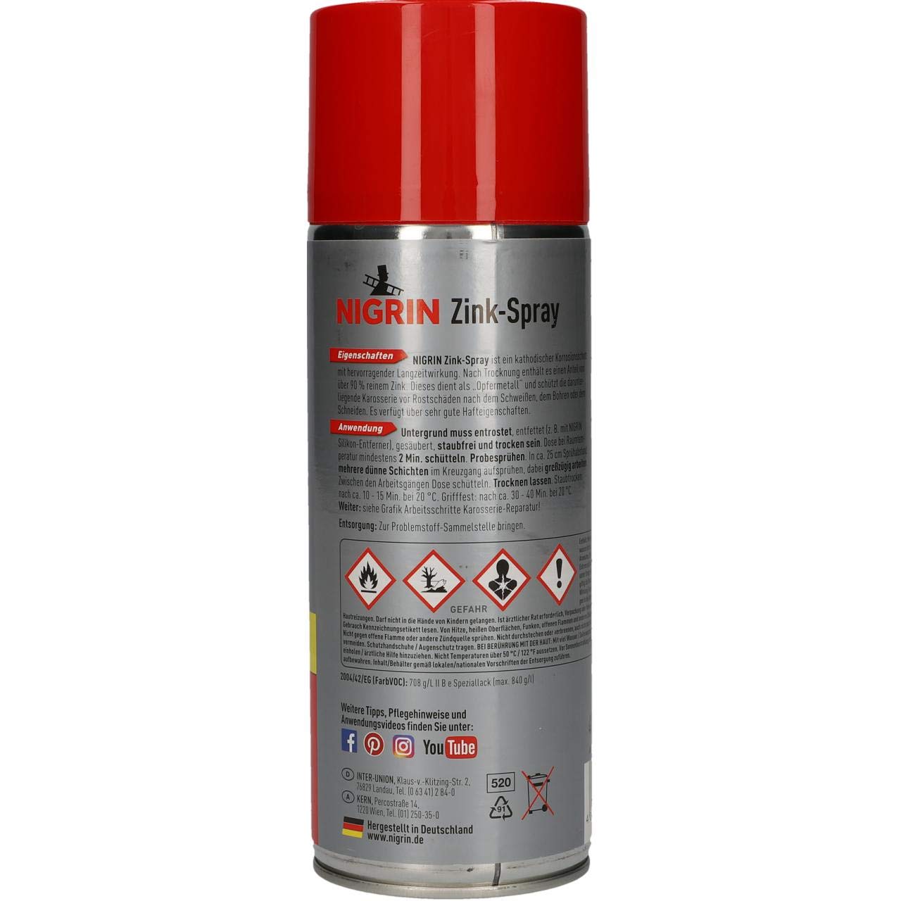 NIGRIN Zinkspray, 400 ml, erneuert die Rostschutz-Beschichtung nach der Metall-Bearbeitung, langanhaltender Rostschutz, schnell trocknend 3
