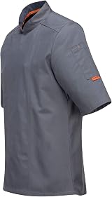 Portwest C738 Chef Jacket MeshAir Short Sleeve Kingsmill PolyCotton Slate Grey L view 2