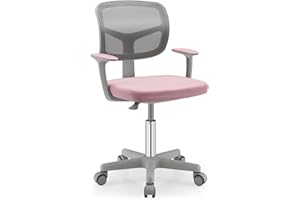 Giantex Kids Desk Chair, Ergonomic Adjustable Teen Task Chair w/Y-Shaped Lumbar Support, Armrest & Universal Wheels, Mesh Kid Office Chair for Sturdy, Kids Computer Chair for Boys & Girls 4-12, Pink