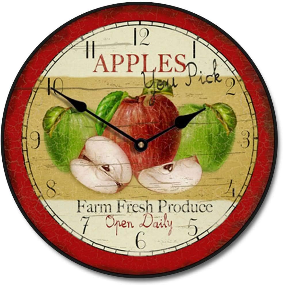 Vintage Apple Wall Clock | Ultra Quiet Quartz Mechanism | Hand Made in USA Beautiful Crisp Lasting Color | Comes in 8 Sizes | 10-Inch