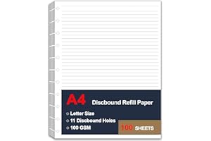 PPCSDQKJGS A4 TUL Discbound Lined Refill Paper, 11 Disc Hole Punched Ruled Filler Paper, Letter Size Refills Paper, 100Sheets / 200Pages, Loose-Leaf Paper, 100gsm Paper, 8.5 X 11 Inch