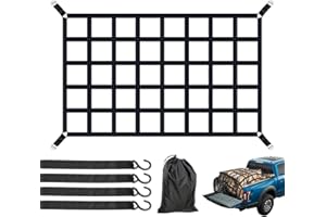 Cargo Net for Pickup Truck Bed, Heavy Duty 1100LBS Capacity, Adjustable Cam Buckles & S-Hooks, Thick Herringbone Nylon Mesh w