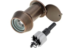 HOJLKLD Door Viewer Peephole, Solid Brass 220-Degree Peephole with 55/64" (22 mm) Drill Bit for 1-3/8" to 2-23/64" Doors, Peephole with Heavy Duty Rotating Privacy Cover (Oil Rubbed Bronze)
