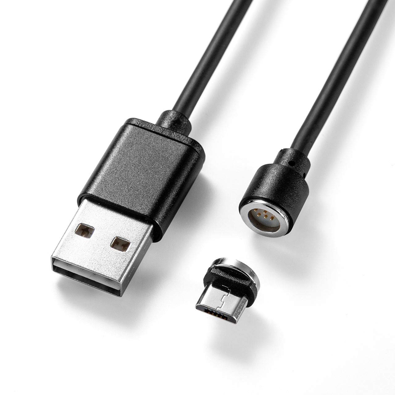 サンワダイレクト microUSBケーブル 1m 両面 マグネット 急速充電 【QuickCharge対応】抜き挿し不要で楽々充電 充電・通信 2A対応 ブラック 500-USB060商品画像