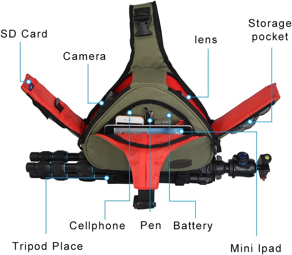 CADeN Camera Bag Sling Backpack Camera Case Waterproof with Rain Cover Tripod Holder, Compatible for DSLR/SLR Mirrorless Cameras (Canon Nikon Sony Pentax) and Accessories Green : Camera & Photo