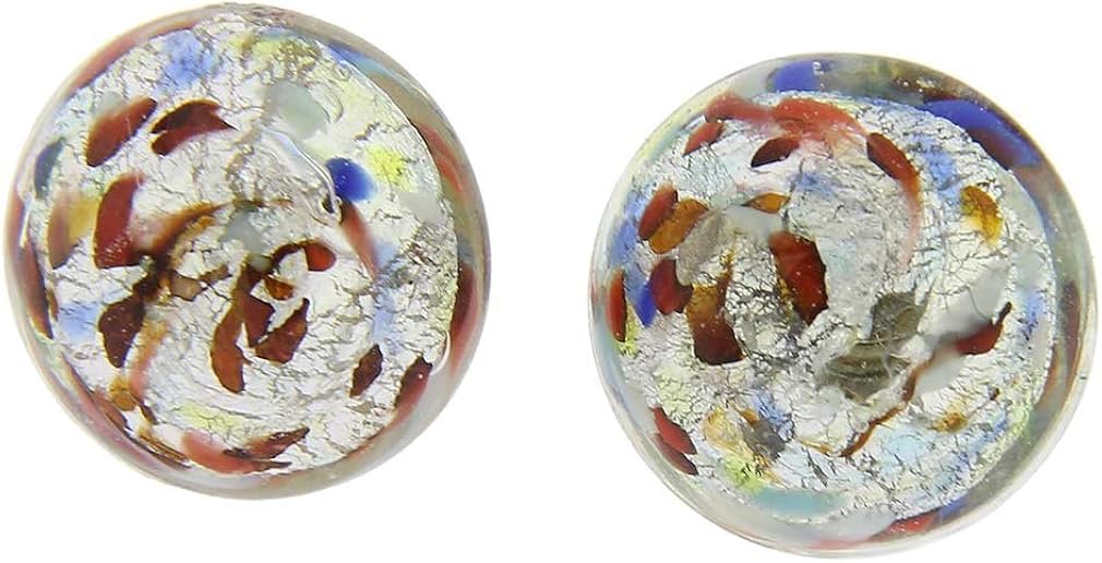 Glass Of Venice Murano Glass Button Stud Earrings - Silver Multicolor Confetti, Multicolor,Silver