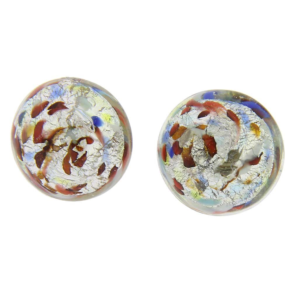 Glass Of Venice Murano Glass Button Stud Earrings - Silver Multicolor Confetti