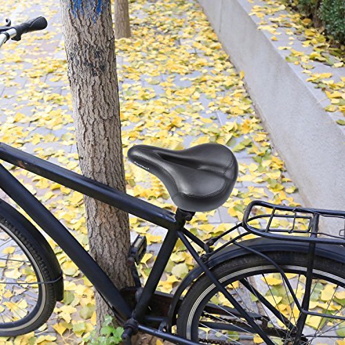 Comfortable Wide Bike Seat with Seat Post Clamp LED Reflective Lights Cushion Bicycle Seat Bike Saddle