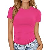 Womens Basic Tees Summer Short Sleeve Shirts Slim Fit Tight T Shirt Going Out Tops