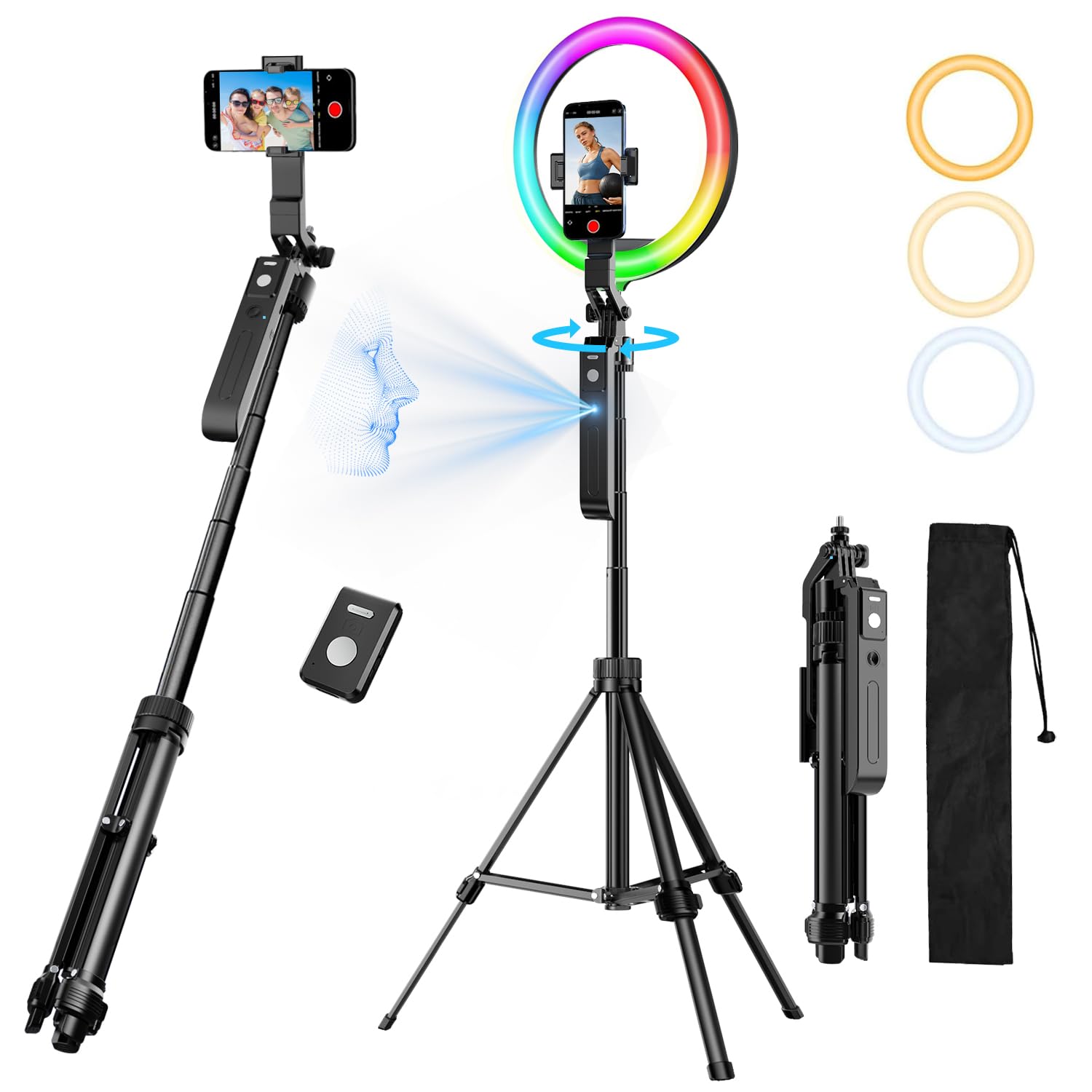 Photo 1 of Upgraded Auto Face Tracking Tripod 360° Rotation with Stand, 10" RGB Ring Light Phone Tripod & Selfie Stick with Remote and Gesture Control, No App, Built-in Tracking Camera for Video/Live Streaming
