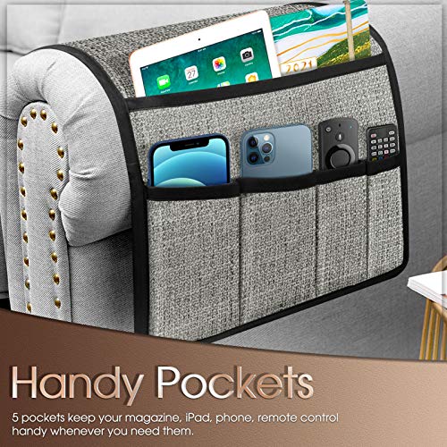 Joywell Thick Linen Sofa Arm Chair Caddy Armrest Organizer, Remote Control Holder for Recliner