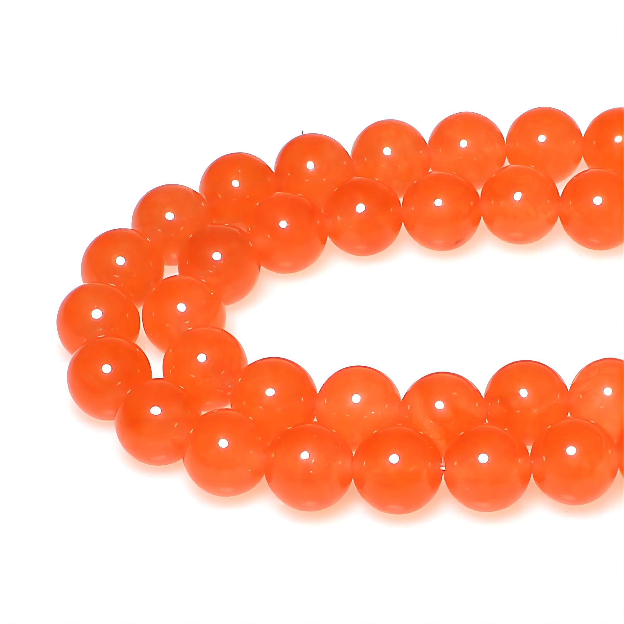 MJDCB Round Stone Beads 10mm Orange Jade Loose Gemstone Beads for Jewelry Making Bracelet Necklace 35pcs