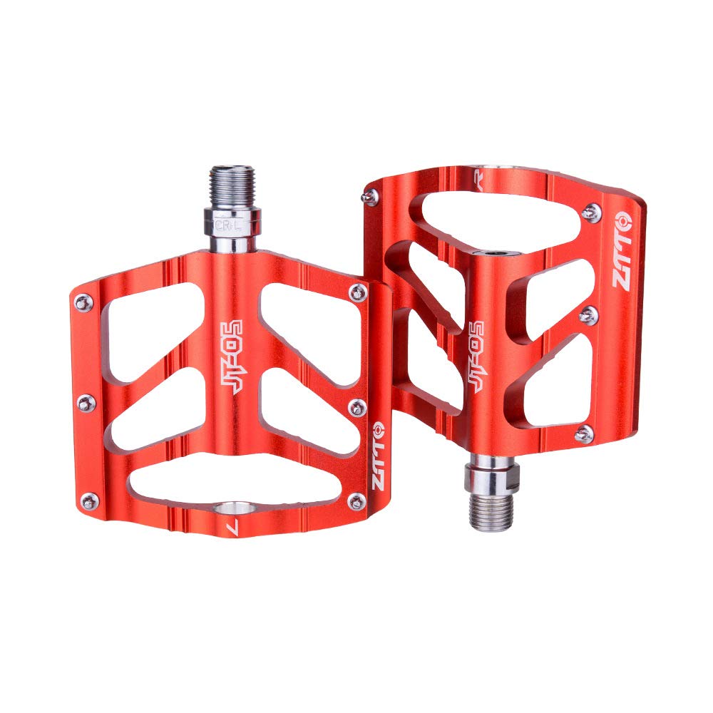 ANCLLO Metal Pedals Aluminum Alloy Bike pedals Flat Pedals Mountain Bike Platform Bicycle Pedals Lightweight Red
