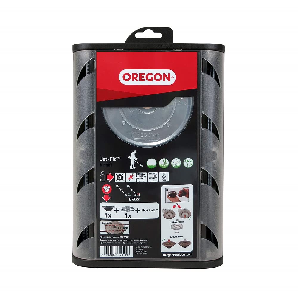 Oregon Jet Fit 4 Line Easy Load Aluminium Universal Strimmer Head, Trimmer Head for Grass, Weeds & Thick Vegetation, with FlexiBlade 4.0mm Trimmer Line, Fits Most Straight Shaft Strimmers Over 40cc