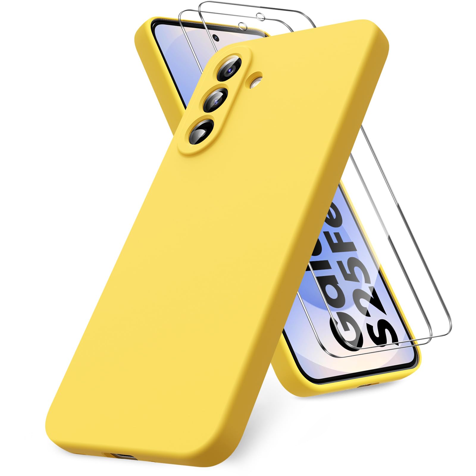 Vansdon for Samsung Galaxy S25 FE Case, Soft TPU Liquid Silicone Phone Case with 2 Screen Protectors, Military-Grade Protection Shockproof Slim Phone Cover-Yellow