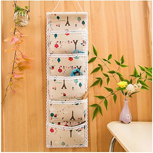 Caszel 5 Pockets Over the Door Wall Closet Hanging Storage Organizer Bag Tidy Rack Holder Linen Multilayer Wall Hanging Storage Organizer Bag (¨Tower)