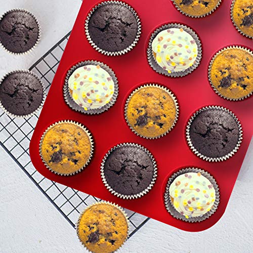 Silicone Jumbo Muffin Pan 12 Cups, European Grade Cupcake Baking Pan