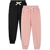 Phedrew 2-Pack Girls Cotton Sweatpants Kids Athletic Performance Drawstring Jogger Pants for Toddler Girls（2-14 Years）