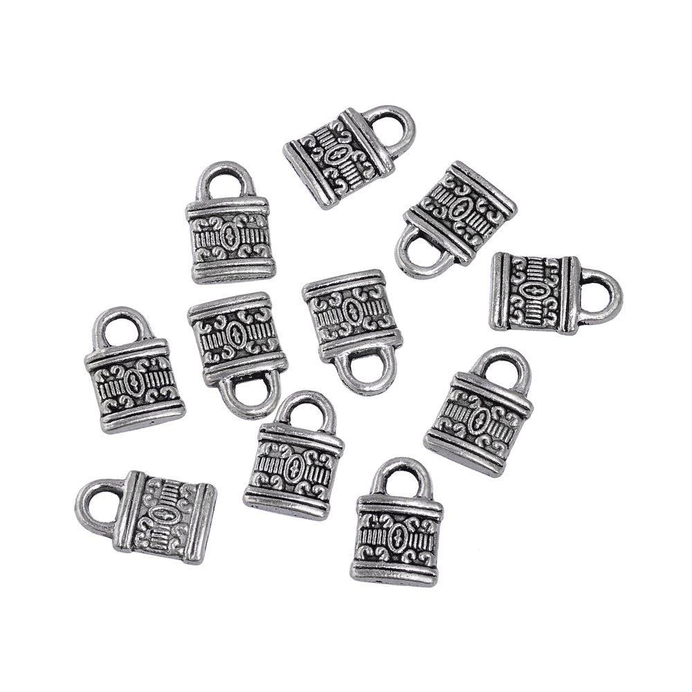 RUBYCA 60PCS Charm Pendant Chinese Lock Tibetan Metal Beads Silver Color Jewelry Making Bracelet DIY