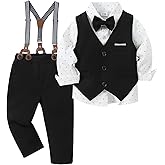 ZOEREA Toddler Boy Suit Formal Wedding Outfits Gentleman Clothes Long Sleeve Shirt + Suspender Pants + Bowtie