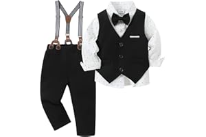 ZOEREA Toddler Boy Suit Formal Wedding Outfits Gentleman Clothes Long Sleeve Shirt + Suspender Pants + Bowtie