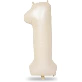 40 Inch Beige Number 1 Balloon for Fun to be One 1st Birthday Decorations | Large Cream White Helium Foil Number Balloons 0-9 Self Inflating for Boys Girls One Silly Goose Party Anniversary Supplies
