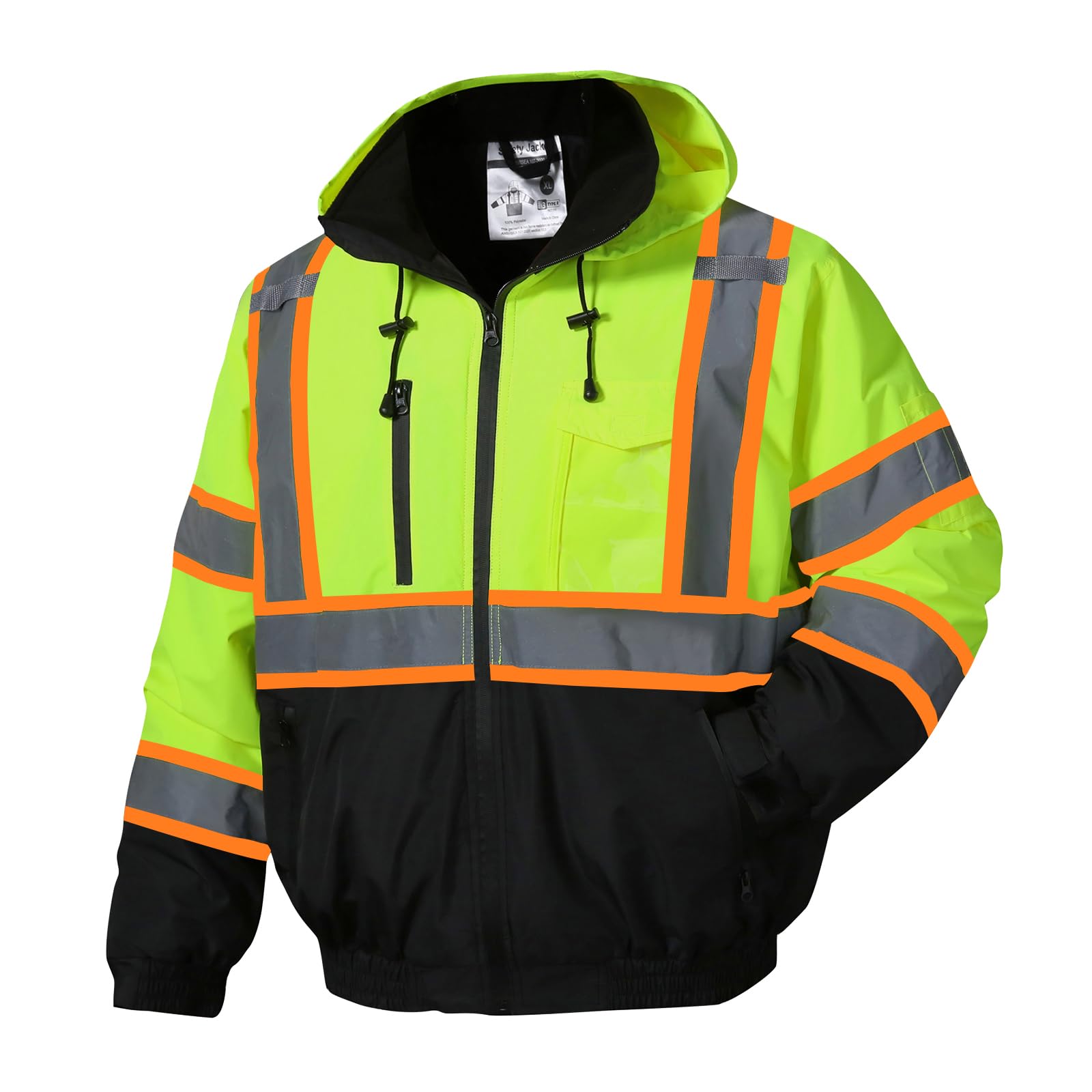 SKSAFETY High Visibility Reflective Jackets for Men, Waterproof Class 3 Safety Jacket with Pockets, Hi Vis Yellow Coats with Black Bottom, Mens Work Construction Coats for Cold Weather, 6XL,Yellow Image