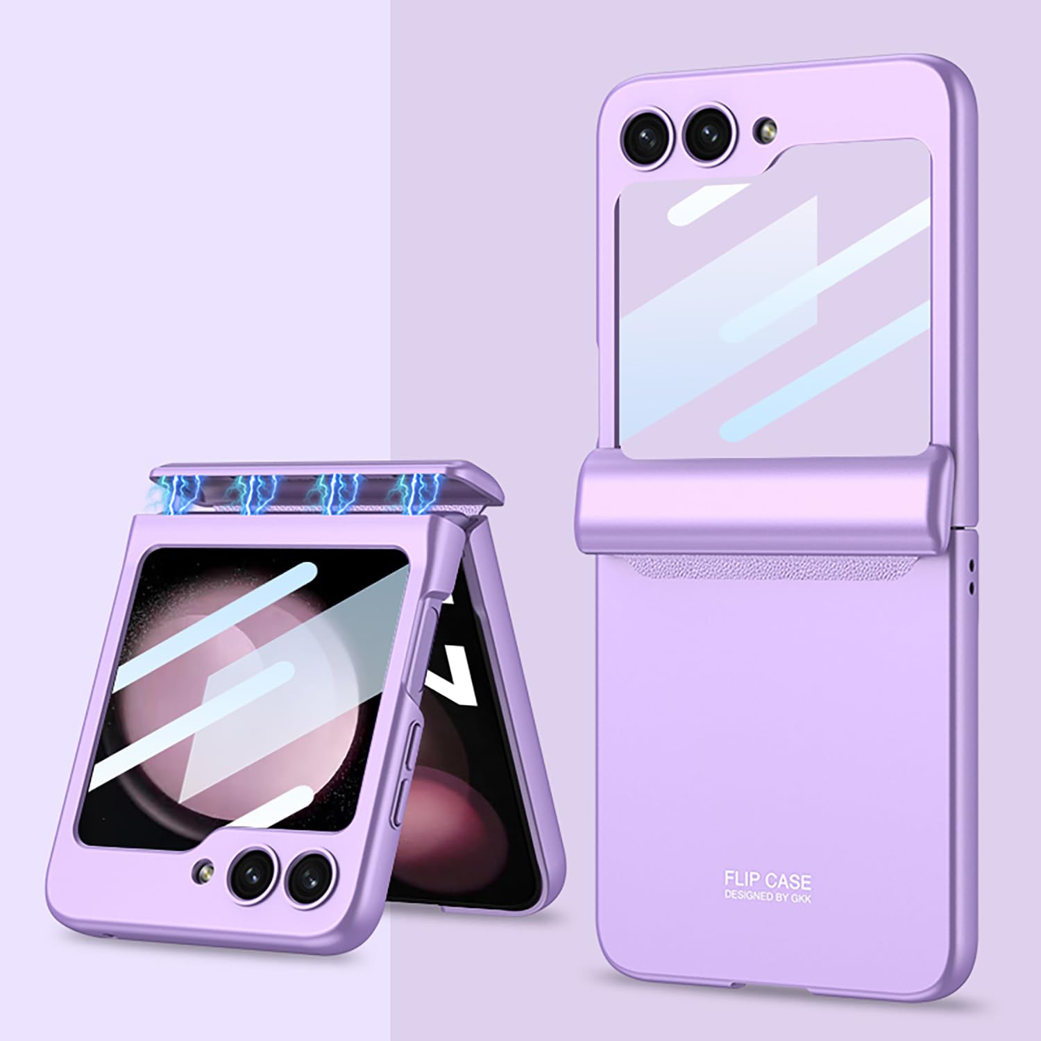 Cover for Galaxy Z Flip5 Case, Galaxy Z Flip5 Case with Hinge Cover, Z Flip5 Case with Front Screen Protector Phone Case for Galaxy Z Flip5 Case-Purple