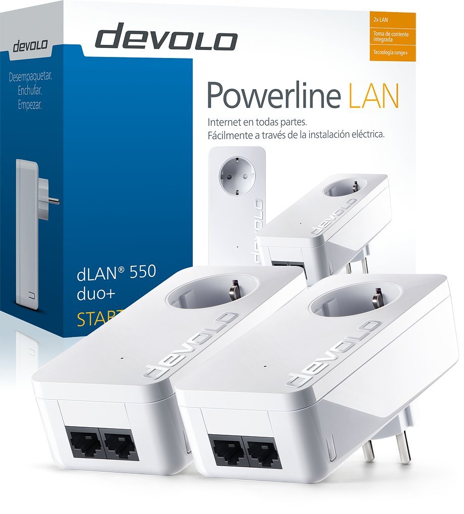 Devolo dLAN 550 duo+ - Kit de inicio de adaptador de comunicación por línea eléctrica PLC (500 Mbps, 2 adaptadores,...