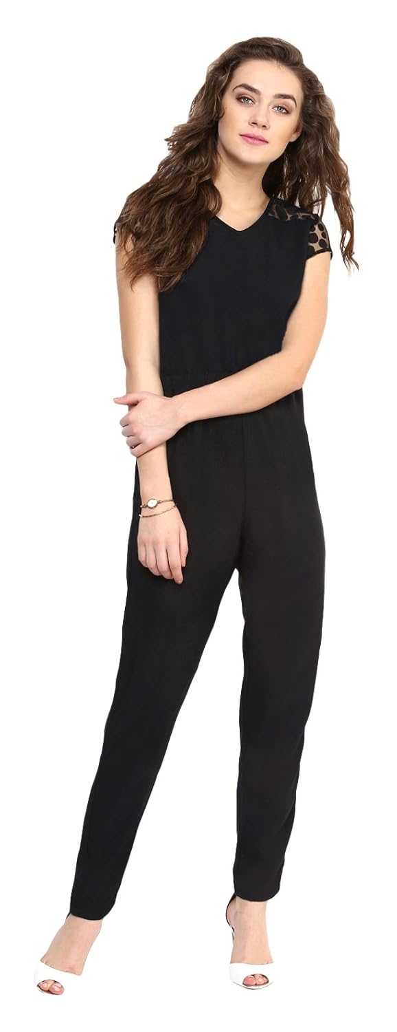 uptownie lite women's crepe polka jumpsuit (black)