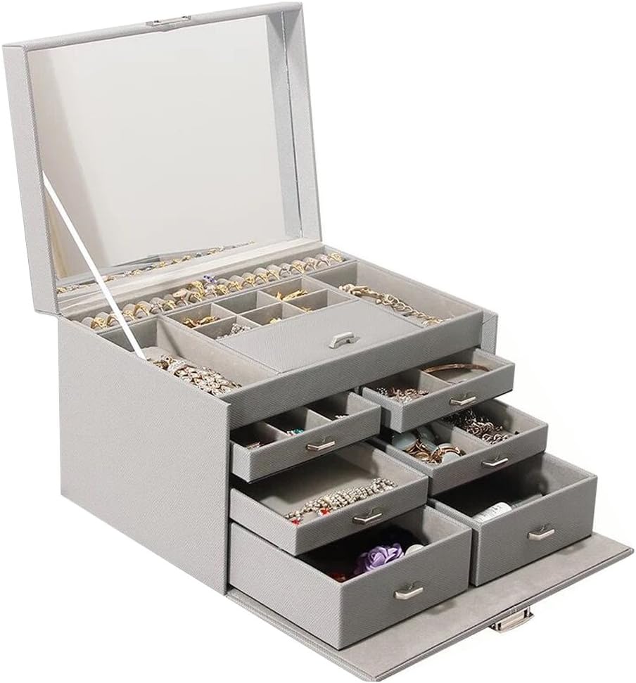 UnionPlus Grey Lockable Jewelry Box Organizer Holder (Grey-Small)